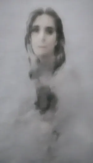 1 girl, gothic, pale skin, (pale skin:4), dark black eyes, (black hair:2), long hair, pink eyeliner pencil, (red lipstick), white skin, black chokes, umbilical cord, pink nipples, large, round and heavy breasts, posing in front of the mirror, bedroom, tan lines, extreme grab waist, pencil waist, wide hips, small glass body, round buttocks, naked, dripping cats, wet cats, cat juice