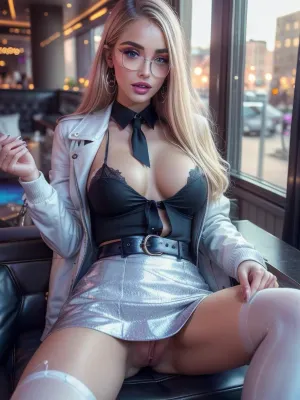 (girl, 18 years old beautiful, stunning unique female character), (vibrant blue and blonde hair, loose hair), (clear focus), (ultra realistic, realistic, photorealistic, photo realistic, photorealism, photo realism), (maximum quality, ultra-detailed, insanely detailed, highly detailed, high quality, uncompressed, raw source photograph), (highly detailed eyes, high resolution eyes, high quality eyes, highly detailed skin, detailed skin texture, highly detailed hair), (escort girl), ((in nightclub)), <lora:weight_slider_v2:-1>, <lora:detail_slider_v4:.5>, (clothing\), emmadef, skirt, jacket, pantyhose, black, shirt, emmawinter, cleavage, white, thighhighs, emmaoffice, glasses, lanyard, necktie, id, card, pencil, <lora:emma-nikke-richy-v1:.5>, m3tall1c, makeup, portrait, close-up, metallic, eyeshadow, (looking, at, viewer:1.4), <lora:m3tall1c:.5>, missionary, anal, creampie, from, above, front, close, up, spreading, legs, extreme, <lora:PovMissionaryAnal-v6:.5>