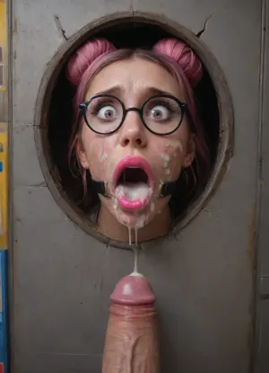 (40 years black adult whore), (woman is stuck with her hips in a round hole with metal rim in a vending machine), (her bust is protruding from a round hole in the front of the vending machine:1.5), (stuck in hole with metal rim:1.3), (vending machine at night, slot for payment), (wide mouth spreader ring gag, gaping mouth:1.5), (leaning forward), (embarrassed, ashamed), (pleading expression:1.2), (terrified:1.6), (crying), (fear and panic:1.2), (box is low mounted, close to floor), (score_9, score_8_up, score_7_up, UHD 8K, masterpiece, best quality, maximum details, natural light, extreme realism, cinematic still), (huge penis:1.4), (she stares at erect penis in front of her face:1.3), (POV from above, she is looking up to viewer, submissive), (POV man standing and looking down, man stroking his big dick:1.1), (arms restrained to wall), (her arms left and right flat against the wall, multiple iron rings fixing her stretched arms against the wall:1.5), (POV standing man, looking down on her:1.2), (mouth wide open), (black busty librarian, glasses, wearing spectacles:1.4), (Nigerian slut, elegantly styled hair, hair tied back in a bun, conservative appearance:1.5), (iron rings restrain her arms to vending machine), (her arms are spread eagle against vending machine:1.8), (arms restrained with iron rings:1.8), (free-standing vending machine), (her face is covered in cum:1.6), (cum in her mouth:1.1), (bukkake, facial:1.3), (transparent liquid:1.2), (realistic cum), (wet face:1.2), (oily skin:1.5), (stuck with hips in a round hole with metal rim:1.6), (eyes wide open in horror:1.3), (her mouth serves only one purpose), (she's got a new job, she's a public cum dumpster), (pink glossy lips:1.3), (shocking pink lips, pink lipstick:1.5), (eerie lighting:1.3), (smeared lipstick:1.3)