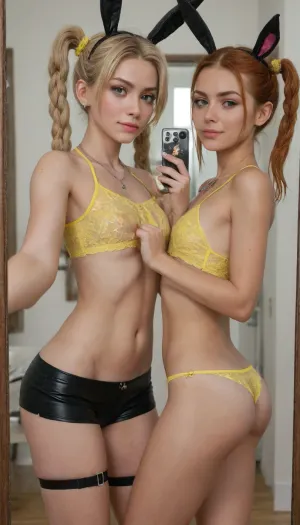 8k, (masterpiece), (detailed), super hot face, face focus, ((18 years old)), european college freshman, bedroom, (mirror selfie:1.7), (cute narrow face), (young adult), big tits, sloped upturned tits, small pink nipples, hard nipples, microshorts, microbikini, tall, (under boob), cute perky bum, happy, rear view, tan skin, adorable, blushing, blue, long thick eyelashes, smokey eyes, sad, cat ears, bunny ears, necklace, bracelet, red, silver jewellery, small bum, (string panties), pretty, excited, (huge tits), cute face, front view, short, green, (small tight crop top), latex, very petite, ((bright yellow lace)), microskirt, angry, horny face, naughty smile, attractive, (g string), (hand detail), blush, purple, (panties), skimpy, cameltoe, flat chest, wet skin, pouting, thigh strap, pink lace, platinum blonde, perfect skin, (very short side ponytail), gorgeous, tan lines, flowers, makeup, pink lips, (detailed stunning eyes:1), (dynamic side view), bubble butt, (flat belly), tattoos, (6pack), ((biting finger)), wide thigh gap, tight stomach, twintails, smug, braids, shiny skin, (bleach blonde), young adult, ((arched back)), sticking butt out, puffing chest out, big eyes, (very aesthetic), (sexy detailed legs), skinny, slim, nipple piercings, detailed tits, brunette, black hair, redhead