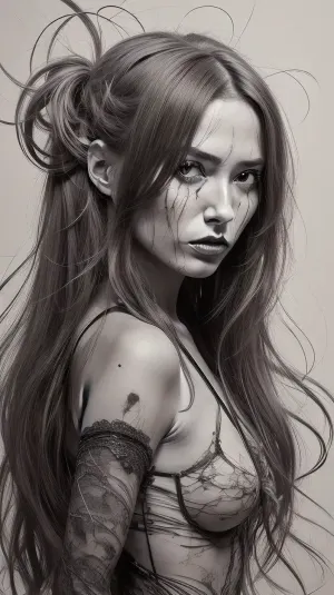 a coquettish adult woman with a very long hair, chaotic blood, scribbled lines, surrender, polychromatic, anthropomorphic, humanoid, diffuse subsurface scattering, #KITTYART



























#KITTYART