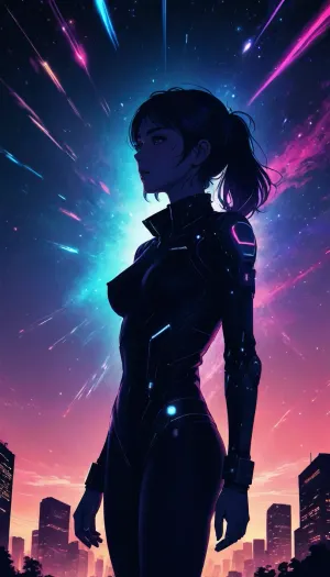Anime style, Double exposure, galaxy inside silhouette, lineart, line, art, flat, colors, color, <lora:lineartSDXL:.8>