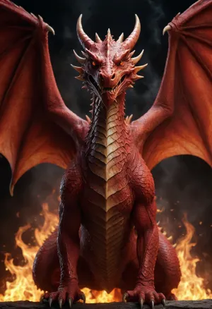 Red dragon with flames, ultra high quality very well depicted