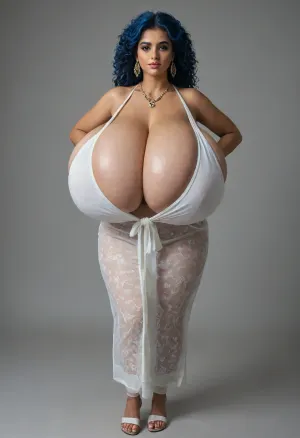 (huge breasts:1.8), (largest bust:1.5), (Indian:1.1), (gigantic tits:1.2), (South Asian:1), (smooth skin with high detail), ((impossibly large breasts)), (very detailed navy blue hair), (very very large boobs), (massively busty:1.07), (desi:1.07), (head to toe full body illustration), (petite curvy Punjabi Indian woman with very detailed navy blue hair and impossibly large breasts)