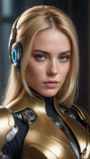 photo, 8k portrait of beautiful cyborg with blonde hair, freckles, intricate, elegant, highly detailed, majestic, digital photography, art by artgerm and ruan jia and greg rutkowski surreal painting futuristic robotic armor helmet, full skull covering, memory form metal, black and gold armor color, Iron man style, badass powerful armor, broken glass, (masterpiece, sidelighting, finely detailed beautiful eyes:1.2), hdr, realistic, high definition, <lora:add-detail-xl:-1>