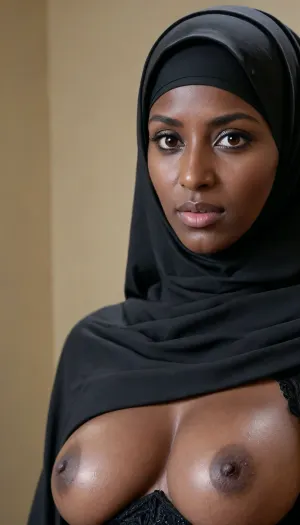 3/4 body show of walgeri1n wearing a black jilbab and niqab in traditional Salafi dress, ((The woman's face is covered with cum)), (((cumshot on tits))), ((huge tits:1.3)), (ultra dark skin)
