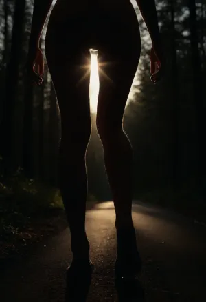 score_9_up, score_8_up, score_7_up, russian mature women, hourglass figure, landing strip, thigh gap, realistic body proportions, perfect anatomy, good hands with perfect fingers, super detailed skin texture, long legs, road in the morning forest, walking into the sunligh light, sun light in front of her, clear silhouette against sun light, sun shines between thighs, random pose, realistic shadows, natural depth of field, ultrarealistic, high quality reflections, uhd, 8k, chromatic aberratio, view from behind, ass close up, from below shoes, very dark focused flash photo of found footage, <lora:sdxl_darkflash_v6-000060:.8>, <lora:dark:.3>