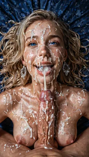 Amature candid photo, Amature 30 year old athletic college beauty, lean, long blonde hair, moaning. laying on a bed, nude, ultimate realism, poor lighting, at night, dark, night, realistic detailed skin texture, face, Sunkissed skin. excessive cum body, excessive cum on boobs, cumshot, projectile cumshot, dripping semen from dick, 20cm thick dick, pov, b cup peaky boobs, blue eyes, smile, cum on face, cum on lips, cum in nose, cum on fly, massive ejeculation, face covered by cum