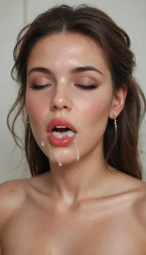 40yo ukrainian beautiful woman, face only, closed eyes, wide open mouth, delicate eyeliner, big lips with red lipstick, cum inside her mouth, wrinkles, dimples, high cheekbones, beautiful thick and wild hair, r3tro_cumshotz, cum, on, face, facial, dripping, thick, white, retro, cumshots, <lora:r3tro_cumshotz  SDXL Lora:.6>