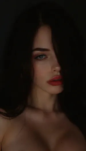 ziprealism, (intimate sensual esthetic), (seductive girlfriend, sensual expression, sensual eye contact), (f/2.8, shallow depth of field:1.2), (loose closeup, low angle view, shot in profile, view from side, lips focus:1.4), (subtle bokeh:.4), (inky black hair, very long hair, straightened hair, hair obscuring face:1.2), (full lips, soft pillowed lips, moist lips, vibrant lipstick color, color shock, natural skin texture:1.6), (cozy bedroom), (large natural breasts, teardrop breasts, pale skin, soft breasts:1.6), (slender body, slim waist, wide hips:1.4), igbaddie, <lora:style_lora_realis:.4>, <lora:igbaddie-XL:.4>, (dark, chiaroscuro:1.8), <lora:zavy-cntrst-sdxl:1.4>