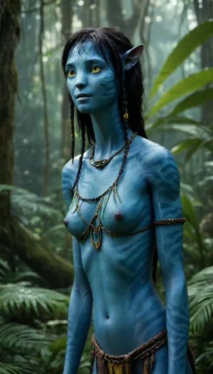 Kiri from avatar, na'vi, is posing for portrait, along in jungle, SK_CINEMATIC, <lora:Kiri_from_Avatar_The_Way_of_Water-000004:.5>