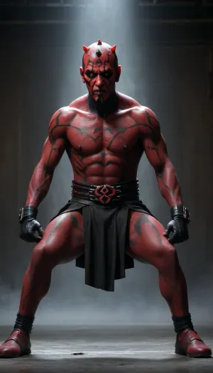dark, ginger, demon, solo, (full body view of 1_man_Darth_Maul:2), from star wars, front view, (view from below:1.2), angry, fire, best quality, masterpiece, muscular body, 18yo, bald, red skin, ((wide eyed:1.7)), 64k, HDR, UHD, bright yellow eyes, ((red eye white)), ((red eyeballs)), ((glossy eyes:1.5)), yellow!!! spikes on head, ((shout:1.7)), (Big testicles:1.7), big penis, fit, [abs], standing, looking at viewer, approaching perfection, dynamic pose, (((nude body))), topless, bottomless, barefoot, (highly detailed, artstation, concept art), sharp focus.

RAW photo, light rays, highly detailed, melting skin, sacred geometry, surreal futurism, mysticism, a lot of hair, a whirlpool of the finest transparent beautiful smoke, hyper-detailed face, professional photo, realistic, high resolution.

On black Background, (heavy mist:2), dark gritty aesthetics, futuristic elements, sense of oppressive atmosphere, rich, Deep shadows, somber, obscure, Wide angle, enhanced details, Cool bright fluoriscent light inside the shooting range, dim warm colorful light outside the shooting range. Strong side neon red and blue light. Ambient UV light.

Photo of the most beautiful artwork in the world, professional majestic photography, artstation, concept art, amazing quality, ultra detailed, Super realism, cinematic, clear image.

64K, film_grain, score_9, score_8_up, score_7_up, score_6_up, score_5_up, score_4_up, Ultra-high resolution, Super high resolution, Professional quality, Hyper-detailed, Photorealistic, Photography realistic, Hyperrealistic, Golden ratio.

Leica M10, dslr, Wide-Angle Lens 35mm, ((sharp focus on face:1)), (masterpiece:1.9), (hyperdetailed, highest detailed:1), high resolution textures, Darth, Maul, <lora:Darth_Maul:2>