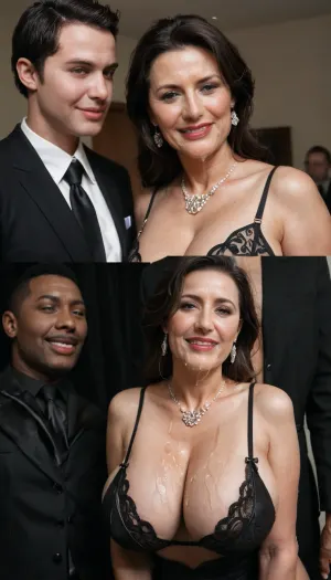 (realistic style), (cuckold scene:1.7), masterpiece, highest quality, ultra detailed, extreme high quality, 8k, uhd, RAW file, high quality textures, viewer is watching full scene, 1female, (american milf:1.3), 1male, male smiling, spontaneous face expressions, (elegant husband near watching), (humiliated husband), (dominant black male with hetero couple:1.3), naughty, slut, ruined makeup, tears, sagging tits, spit, thick saliva bubbles, (threads of saliva hanging from the mouth:1.1), grabbing, (looking to cam:1.2), elegant, (fat black man:1.4), (highly detailed eyes), open mouth, detailed beautiful cock, ass, tits, pussy, mature wife, embarrassed, shy, (sexy lingerie:1.4), (admiring cock), (anal sex:1.9), realistic wet pussy, realistic lubricated arsehole, deepthroat, forced blowjob, cum, facial, (realistic cum texture:1.2), (realistic spit texture), (1 hung african dominant male standing with erected cock:1.1), in a living room, soft shadows, low contrast, soft light, photo, portrait, detailxl, expression, bukkake, <lora:Expressions XL:.5>, <lora:MS_Real_XL_Bukkake:.4>, <lora:580159_training_data:.5>
