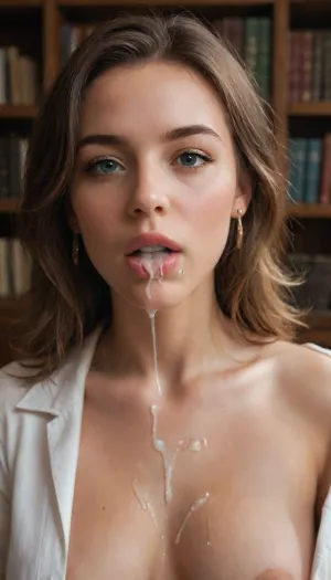 (4K, hyper-realistic, masterpiece, saturated colors, hyper-detailed faces and eyes, best quality, ultra-detailed, finely detail, photorealistic, perfect illumination, best shadow, best shot, soft lighting, high quality, high resolution, professional photography, photorealism), Librarian in the library, she is an experienced mature slut, she has huge tits with juices sticking out, she sucked a dick, she gave a blowjob, there is cum on her face, there is cum in her mouth, there is cum on her hair, cum is dripping from her face, There are many books on the bookshelves in the library, cum covered tits, cum coveres mouth, cum dripping from mouth, sperm, r3tro_cumshotz, cum, on, face, facial, dripping, thick, white, retro, cumshots, <lora:r3tro_cumshotz  SDXL Lora:.8>