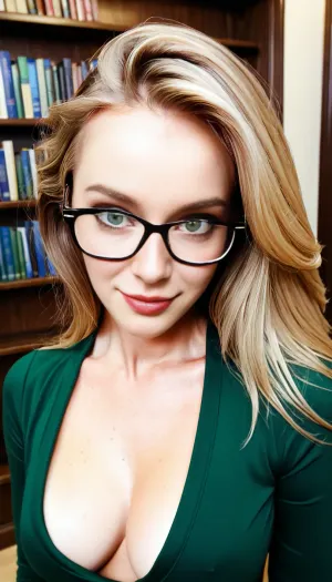 Candid photo, ((Hyper realistic photo)), ((high definition)), ((8k image)), ((highest quality photo)), masterpiece, high detail, ultimate realism, realistic adorable naughty 25 year old librarian, bashful pose, sensual eye contact, nerdy woman, photorealistic, realistic detailed eyes, realistic detailed face, realistic detailed skin, realistic detailed library, slim nose, long dark blonde hair, green eyes, freckles everywhere, tight and firm, athletic looking body, round face, ((average girl next door:1.5)), (natural beauty:1.33), ((fully clothed)), (very beautiful extremely detailed stylish colored chic designer clothing:1.5), freckles, brown eyes, (large expressive eyes, eyes focus), small and perky areolas, perky nipples, gorgeous, fresh face, shy, pale skin, gentle smile, freckles skin blemishes, rhinoplasty, gentle seduction, ((sfw, nonude, fully clothed)), 3d view