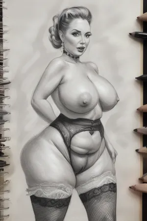 (((drawing sketch))), old art studio sketch drawing, detailed face, very old plump streetswhore, looking as viewer, bbw, grey-haired blonde, tails, plump bottomless woman 90 yo age, big butt, wide hips, saggy torpedo breasts, lace black stockings, stiletto hight heels, outdoor, walking, vintage gloves, (((naked_pussy))), fat pussylips, standing, sagging, breasts, huge, backbreakingbreasts, white, background, full, body, (medium), elvgren, Ballantyne, chavez, driben, fried, frush, Moran, mozert, berardinis, pencil, drawing, monochrome, sketch, traditional, media, graphite, dandecarlo, vintagenudeslora, woman, monsterpussy, <lora:CameltoeV4:.4>, <lora:Monsterpussy:.6>