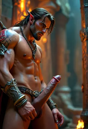 World of Warcraft, man in the dungeon, erect, erection, pleading, submissive, ask for sexual release, side view, NEGATIVE_HANDS, penis, <lora:MJ52:.5>, <lora:BUT_SDXL_SHS:.5>, <lora:SDXLHighDetail_v6-000005:.8>, <lora:Real_Photo_Detail_XL-000003:.8>, <lora:xpenis-1.5e:.8>