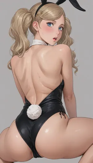 ((Thick outline:1.4), ((Cartoon Style:1.5)), ((Hentai)), lineart, line, art), 1girl, (blonde hair), ((Ann Takamaki from Persona 5)), blue eyes, two side ponytail, (giant tits), (sexy bunny black outfit), (back view, opening legs, looking back, giat ass), (((oily skin))), ((woman 40 years)), sweat bands, fake eye lashes, dark eye make up, mouth open, lineart, line, art, flat, colors, color, <lora:cartoon_stickers_xl_v1:.7>, <lora:NEOTOKIOXL_0.2_RC:.5>, <lora:outline_xl_kohaku_delta_spv5x:1>, <lora:lineartSDXL:1.7>, <lora:hentai_anime_style_xl_v1:1.8>