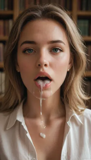 (4K, hyper-realistic, masterpiece, saturated colors, hyper-detailed faces and eyes, best quality, ultra-detailed, finely detail, photorealistic, perfect illumination, best shadow, best shot, soft lighting, high quality, high resolution, professional photography, photorealism), Librarian in the library, she is an experienced mature slut, she has huge tits with juices sticking out, she sucked a dick, she gave a blowjob, there is cum on her face, there is cum in her mouth, there is cum on her hair, cum is dripping from her face, There are many books on the bookshelves in the library, cum covered tits, cum coveres mouth, cum dripping from mouth, sperm, open mouth, mouth, full, amateur, photo, r3tro_cumshotz, cum, on, face, facial, dripping, thick, white, retro, cumshots, <lora:r3tro_cumshotz  SDXL Lora:2>