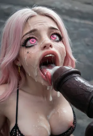 18 year old PETITE BIMBO CUTIE WITH HUGE ROUND FAKE BREASTS IS MIND CONTROLLED AND RESTRAINED TO A BONDAGE DEVICE, SHE IS HYPNOTIZED TO BE A CUM SLAVE FOR VIEWER'S hyper gigantic MASSIVE BLACK HORSEcock, SHE'S HYPNOTIZED BY VIEWER TO BE EXTREMELY DESPERATE AND TERRIFIED OF HIS gigantic thick BLACK HORSEcock, HYPNOSIS, SHOCKED EXPRESSION, BUKKAKE, UHD 8K, extreme realism, maximum detail, tanned skin with FRECKLES, (MESSY long MULTICOLOR hair), view from side and below, YOUNG HOTTIE BIMBO WITH ENORMOUS SILICONE TITS IS OBSESSED WITH VIEWER'S ENORMOUS BLACK HORSECOCK, she is DISGUSTED WHILE kissing the tip of HIS MASSIVE BLACK HORSEcock and licking the cum, SHE'S DISGUSTED BY HUGE BLACK HORSEcock, SUPER EXCITED eyes GLOWING WITH INTENSE SHOCK, EYES WIDE OPEN IN SHOCK, (BRIGHT GLOWING MINDLESS PINK eyes:1.8), she is HYPNOTIZED TO WORSHIP VIEWER'S MASSIVE BLACK HORSECOCK, EXTREME BUKKAKE BY HUGE BLACK HORSECOCKS, EXCITED SHOCKED extreme orgasm face, (EXTREME AHEGAO FACE:1.8), lots of thick runny cum on her BIMBO face and lips and chin and forehead, (tinkerbell99, aged 20), SUPER FIT BIMBO BODY, WEARING FISHNET CATSUIT, (VERY BIG ROUND FAKE BIMBO BOOBS), EXTREME HYPER BUKKAKE, perfect composition of lights and shadows, (After massive bukkake cum), dynamic, the brightest image, clear focus, depth of field, 32k, 30 mm lens, 1/250 s, f/2.8, ISO 300, excessive thick runny cum on face, lots of cum on breasts, lots of cum on hair, cum in mouth, big, tits, ohwx, woman, close-up, cowboy, shot, high, angle, skinny, body, igbaddie, tongue, out, ahegao, drool, <lora:JustCum:2>, <lora:cum_in_eye_deepmind:2>, <lora:SDXL_GigaTits:1.7>, <lora:igbaddie-XL:2>, <lora:ahegao_mr_chrisma:1.9>