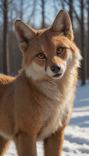 The image is a close-up portrait of a red fox standing in the snow.

The fox is the central focus of the image, its bright orange fur illuminated by the golden light of sunrise or sunset. It stands alert, ears up, eyes looking out of frame. The snow around the fox is pristine white, with a bluish tint reflecting the cool colors of the sky. The background is a soft wash of blue and gray, creating a sense of depth and highlighting the fox as the subject., (ultra-realistic with high detail), (professional photography), (high detail), (maximum resolution), (best photo quality), HDR, generate 4k detailed picture, UHD, TTSR2, high res, improve anatomy, improve generation quality, detailed image quality, detailed hands, NSFW picture
