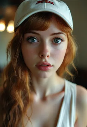 ((the whole girl visible in the frame)), ultra realistic smart incredibly beautiful seductive face, pretty young escort woman, super model, 18 years old, (very slim, anorexic figure), totally nude, long very nice legs, narrow waist, looks directly at the viewer, swing golf pose, ((baseball cap backwards showing shaved pussy)), (long legs, perfect legs, sensual Seductive, big eyes, beautiful eyes:1.2), back view, long ginger hair, (seduce, sexy, wants to fuck:1.1), (white skin. smile:1.1), ((showing big breasts with protruding swollen puffy areolas and puffy nipples 1:1)), HDR photo, best quality, ultra-detailed, masterpiece, finely detail, highres, photorealistic, perfect illumination, best shadow, best shot, ((engaging view)), full scene picture, soft lighting, bhands, perfect fingers, little hands, (5/6th body:1.5), the woman is looking with amazement at viewer, (looking up), detailxl, perfecteyes, <lora:MJ52:.5>, <lora:lora-sdxl-perfect-eyes:.5>, <lora:style_lora_realis:.7>