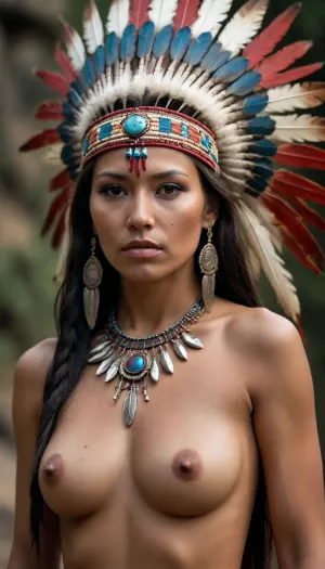 Ultrarealistic Photography of an ancient Native American Queen topless