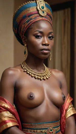 Ultrarealistic Photography of an ancient nigerian Queen topless