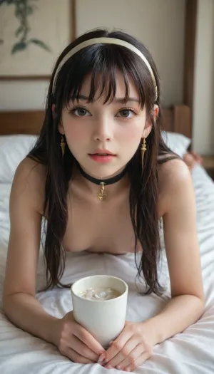Short 4 foot 9, asian pale skin, young skinny Korean girl, slut face, pretty toes, Show soles, moaning, cutie face, big eyes, round eyes, long hair, brown eyes, athletic breast, (narrow low face), (C cup small breasts), (skinny waist), (skinny), fit, green eyes, Thick black animal collar with padlock, young girl, 18 years old, beautifull girl, prety face, black long hair, Close up feet, ((Ultra realistic)), long black hair laying along her back, submissive, cute face, calm face, gorgeous eyes, laying on stomach on her bed, rear view and view on right side of her body, medium tits, side boob, ((lots of thick cum have been poured on her ass cheeks, thick runny cum running down her ass cheeks:1.6)), looking at viewer, turning head right, bedroom, on the left side wall there is a glass window and outside the window there is a four storey high traditional japanese temple, intricate detail, 8K, UHD, (photorealistic:1.5), yor briar spy x family, <lora:reallora1:.5>, <lora:Oxygen girl_SDXL1.0:.5>, <lora:karina_sdxl_v10:.5>, <lora:275493_training_data:.5>
