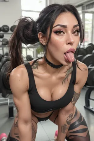 Attractive 20 year old venezuelan woman, with toned body with defined muscles, (tattoos 1.1), black long hair tied in a ponytail, with big light brown eyes, plump breasts in c-cup, kneels in front of the weights at the gym, wearing black leggings and a neon green tank top, point of view, (deep throat), (sloppy blowjob 1.2), 1 girl, 1 boy, ((big cock 1.5)), (cock with vanes 1.2), she get fucked very hard in her mouth. The first-person perspective immerses the viewer in the very sloppy, worshipful, very rough throat fuck. dreamy eyes, perfect face, big tits, sweating, exhausted, sexy, full lips, looking at lover, >=, (pushing head onto penis:1.2), whole penis in mouth, wet, beautiful, penis all the way in throat, beautiful face, blackbhaired, bright eyes, balls, deep, ahegao, rolling_eyes, rolling_eyes-000014, .5>, balls deep, photo, photorealistic, skin details, (Dappled Light), (ultra-detailed), beautiful looking, (BlowjobTopofHeadPOVQuiron pose), oral, Pov, focus on mouth, (close-up:1.4), perfect eyes, pov_deepthrt, deepthroating, a, man's, blsdp