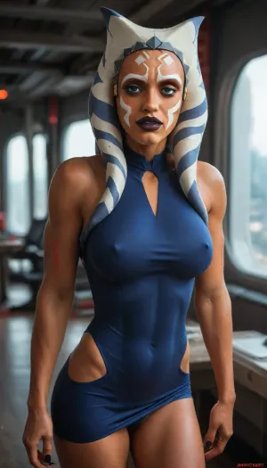 Solo, spaceship, horny face, ((((Ahsoka Tano)))), ((((((black transformer body:1.5)))))), ((((((devil vampire skin:1.6)))))), (((skin tight very short blue tube dress with thong lines visible through the dress))), huge breasts, score_9, score_8_up, score_7_up, <lora:Animated_Concept:2>, <lora:hentai_anime_style_xl_v1:2>, (athletic body with muscular arms and shoulders:1.4), NEGATIVE_HANDS