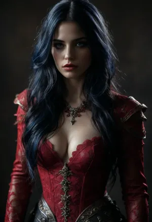 highest quality, gorgeous, beautiful, masterpiece, best quality, (25 years old), (massive tits:1.8), (slim waist:1.6), (wide hips:1.4), (porcelain skin:1.7), hourglass figure, big thighs, Thigh gap, extremely detailed nipples, aroused, (photorealistic:1.5), 1girl, extremely detailed, elegant, atmospheric, kneeling on silk bed, (dressed in beautiful red lace armor:1.8), (flawless goth makeup, wearing lots of black eye makeup with sharp black points at the corner of her eyes, black lipstick), luxurious bedchamber, big hips, narrow waist, full-body view, professional, 8K wallpaper, breathtaking full-length view, pores, detailed hair, (very detailed lips:1.18), detailed nose, sexy, fine details, (ultra realistic, realistic, photorealistic, photo realistic, photorealism, photo realism), (maximum quality, ultra-detailed, insanely detailed, highly detailed, high quality, uncompressed, raw source photograph, raw image), (highly detailed shading, intense use of light and shade:1.5), (very long black hair with blue highlights, dishevelled and messy:1.8), (textured, ultra detailed, sharp, micro fibre hair), (bright green highly detailed eyes, high resolution eyes, high quality eyes, highly detailed hair), (same color bright green eyes, symmetric eyes, matching eyes, detailed eyes, detailed iris, UHD, detailed pupils, limbal ring around iris, perfectly round bright green iris, perfectly round pupils), (expressive eyes, striking eyes, captivating eyes, mesmerizing eyes, glittering eyes fuck me eyes, Fae eyes), (massive, ultra detailed, high shading and shadowing, textured skin, realistic tits:1.8), 8K, UHD, Fujifilm GFX 100 II, <lora:dark:1.8>, <lora:add-detail-xl:1.8>, <lora:style_lora_realis:.7>, <lora:hkstyleV5:.7>, <lora:Unfazed vampire - XL SDXL V1.0:2>