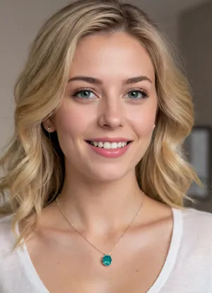 19 yo, ((Norwegian girl)), cute, slender, not so tall., The face has a soft, oval shape with smooth, youthful skin and delicate features. The long hair is thick, and wavy, tussled, with very light, almost platinum blonde strands near the front that blend into a warmer golden blonde toward the ends. It is loosely pulled back behind the ears, with a few free strands framing the face naturally. The eyes are light green or hazel, almond-shaped, and bright, framed by medium-thick, slightly arched eyebrows that are darker than the hair. The nose is straight and slender, with a soft bridge and a gently rounded tip. The mouth features full, softly curved lips in a natural pink tone, shaped into a relaxed, closed-lip smile that conveys friendliness and warmth. The skin tone is fair and radiant, with a natural rosy flush across the cheeks and nose, giving a fresh, clean appearance. Small blue gemstone stud earrings and a delicate necklace with a cursive name pendant add subtle detail. The expression is happy, warm, inviting, and playful, with the head tilted slightly to one side for an approachable and relaxed look., she has a happy expression, (she is wearing a shirt . Her boyfriend is standing behind her kissing her neck and feeling her body from behind her back. Her jeans and panties are pulled down to reveal her hairy vagina), Her vagina is the center of the image, and, (((she is facing forward))), .she is in her bedroom. She is slim . The man’s eyes are closed . He is pajama pants and a sweater. He has short hair, She has a very long pearl necklace, prominent circular earrings, perfect teeth, slender figure detailxl