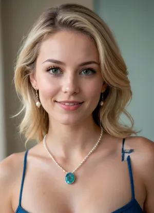 ((full body wide shot:1.5)), 19 yo, ((Norwegian girl)), cute, slender, not so tall., The face has a soft, oval shape with smooth, youthful skin and delicate features. The long hair is thick, and wavy, tussled, with very light, almost platinum blonde strands near the front that blend into a warmer golden blonde toward the ends. It is loosely pulled back behind the ears, with a few free strands framing the face naturally. The eyes are light green or hazel, almond-shaped, and bright, framed by medium-thick, slightly arched eyebrows that are darker than the hair. The nose is straight and slender, with a soft bridge and a gently rounded tip. The mouth features full, softly curved lips in a natural pink tone, shaped into a relaxed, closed-lip smile that conveys friendliness and warmth. The skin tone is fair and radiant, with a natural rosy flush across the cheeks and nose, giving a fresh, clean appearance. Small blue gemstone stud earrings and a delicate necklace with a cursive name pendant add subtle detail. The expression is happy, warm, inviting, and playful, with the head tilted slightly to one side for an approachable and relaxed look., she has a happy expression, (she is wearing a shirt . Her boyfriend is standing behind her kissing her neck and feeling her body from behind her back. Her jeans and panties are pulled down to reveal her hairy vagina), Her vagina is the center of the image, and, (((she is facing forward))), .she is in her bedroom. She is slim . The man’s eyes are closed . He is pajama pants and a sweater. He has short hair, She has a very long pearl necklace, prominent circular earrings, perfect teeth, slender figure detailxl