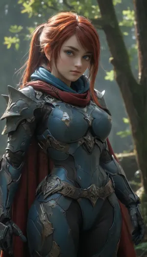 a girl dressed in dirty clothes of orange-red and black, and a painted cuirass with the coat of arms of the phoenix, rusty armor, an iron breastplate, shoulder pads, leggings, a cloak with a hood and a scarf, long legs
woman, 18 year old model, girl, full body image, whole body in the frame, girl posing, full length, thin, the whole body is fully visible, standing, legs visible, (slender hips:1), (thin butt:1), textured skin, detailed and precise face, young facial skin, young girl 18 years old, beautiful and cute face, symmetrical face, triangular face shape, cute cheekbones, triangular jaw, small nose, sharp chin
small nose, sharp chin, girl with youthful facial features, round pupils of the eyes, large blue detailed eyes, eyes looking at the camera, large long eyelashes, blue eyes, eye highlight, red grunge lipstick, sharp lips, joyful smile, bright hairlines, hair in a ponytail, dyed bob hair, pixie cut, detailed hairstyle, expressiveness, (detailed face, detailed hair:1.1), 8k, masterpiece, a girl in the fire of ashes, the background is a huge oak trunk overgrown with moss, a green swamp, cold lighting, tacticalgear, tactical, gear, rvb, agent, Carolina, Robot, Skin, Android, Nova, (StarCraft\), arcana, spartan, warrior, armor, helmet, plumed, spiked, cloak, spear, shortsword, <lora:250093_training_data:.5>, <lora:agent_carolina_xl_v1:.5>, <lora:robot_skin_XL_1.0.6:.5>, <lora:nova_xl_v1:.5>, <lora:Arcana_XL:.5>, <lora:285159_training_data:.5>