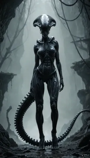 (((Alien xenomorph porn))), pussy extremelly spreaded gaped view from underneath close up, full body