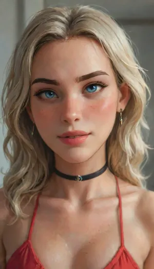 Andava, Andavaverse, Milena Mibreoo, Russian Exchange Student At Trilixia High School, Height, 5'6".A confident, stylish girl stands at the front of an Modern House, She's wearing a bold, vibrant red halter-neck bodycon dress with dramatic side and front cut-outs that reveal her waist and midriff. The dress is form-fitting and extends to mid-calf length. Her hair is sleek, makeup polished, and her pose radiates bold attitude, smiling. Bright natural light from windows, modern suburban setting, close-up shot, cinematic movie vibe.

She has a delicate oval face, with soft contours and a youthful, symmetrical structure.Her aqua eyes are almond-shaped, slightly wide-set. They are expressive and often highlighted with natural or subtle glam makeup, Eyebrows, Well-groomed, natural arch, medium thickness framing her eyes gently and adding definition to her face.Nose, Small to medium-sized, straight, with a subtle slope proportionate to her facial structure. It does not dominate her face and complements her delicate features.Lips, Full and well-defined, often appearing with a natural pink or soft red tone. Her lips have a subtle Cupid’s bow and are naturally expressive. Full set of braces on full set of teeth. Skin Tone, Fair to light, with a smooth and even complexion, sometimes glowing or dewy in outdoor light. Hair Color, Naturally brown-blonde, often styled with blonde highlights or balayage.Length, Usually long, often reaching past her chest, with soft waves or loose curls. Hair Style, Typically styled in an effortless, aesthetic way parted in the center or slightly off-center, sometimes tucked behind one ear or flowing freely in motion.Hourglass Body Build, Slim and petite, but with balanced proportions not overly thin, with healthy muscle tone.Arm Shape, Toned but slender, with a graceful curve at the biceps and forearms.Skin, Smooth, fair-toned, Movement, Often shown in fluid motion.Legs and Thighs, Slim and proportionate, with gentle muscle definition from movement. Not overly muscular, but not soft either a healthy tone.Legs, Long relative to her frame, giving her a graceful appearance in motion. Knees are naturally smooth, and calves are defined but not bulky.

Fit body, Accentuates her waist and hips, that shows her legs in motion.Posture, Graceful and confident, suggesting good core strength and flexibility.Accessories, a choker, bracelets, small earrings.

perfect anatomy, best quality, 8k, insane details, intricate details, hyperdetailed, hyper quality, high detail, ultra detailed, professional, HDR, ray tracing reflection, cinematic lighting, highlydetailedbody, realisticface, highlydetailedhair, insanelydetailed, 8K.highdetailedskin, highresolution, perfectfingers, (j_cartoon:1.5), Drawing, jordyn, jones, Jorjon, open, mouth, closed, smiling, teeth, smirking, makeup, <lora:jordyn-jones-biglust16:1>, <lora:detailed_notrigger:1>, <lora:samdoesarts1.1-000030:.4>, <lora:J_cartoon:.3>, <lora:Animated_Concept:.4>