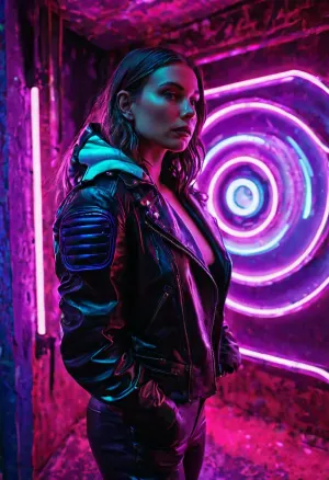 (neon lighting), (ultraviolet lamps), (bright paint), (luminescence), (leather clothing)