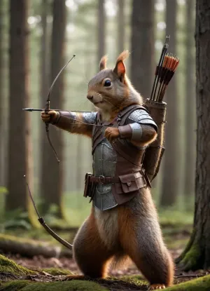 Bir squirrel Archer zırhta: bir ruh ve stil tarzı