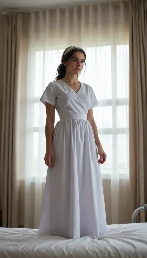 Infirmary, curtains, 1girl, nurse, white dress, masterpiece, best quality, very detailed, (NSFW:1.2)