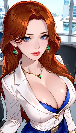 1girl, (office background:1.3), long hair, view from above, tight secretary costume, very deep cleavage, fake big tits, ratatatat74, <lora:cartoon_stickers_xl_v1:.8>, <lora:ratatatat74-000050:1.3>, huge, breasts, massive, <lora:SDXL_MassiveCowsLoRA_v1:.5>