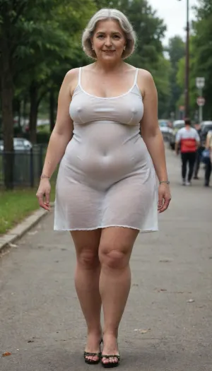 woman, realistic picture, Masterpiece, highly detailed, history quality, HDR tv. Pin-up style, 1950 picture, fat obese, saggy, cellulite, granny woman, middle-aged, in a light sundress, on her naked body, running through puddles, braless, Wearing, clothes, that, make, sense, with, Braless>, very fat and hairy legs, high heels, <lora:220437_training_data:.5>, <lora:bralessSDXL_v1_00022:.5>