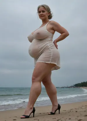 woman, realistic picture, Masterpiece, highly detailed, history quality, HDR tv. Pin-up style, 1950 picture, fat obese, saggy, cellulite, granny woman, middle-aged, in a light sundress, on her naked body, running through puddles, braless, Wearing, clothes, that, make, sense, with, Braless>, very fat and hairy legs, high heels, (huge saggy breast, huge big saggy belly, stratch stretch marks), (photo from below), beach, <lora:220437_training_data:.5>, <lora:bralessSDXL_v1_00022:.5>
