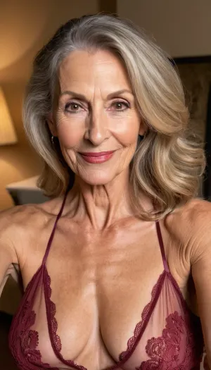 old mature, granny 70 years old, dark blonde, skinny, very tall, very super extreme long face, long huge nose, very pointed nose, narrow long face, big long chin, huge rounded chin, very long chin, extreme narrow face, very huge pointed nose, huge long face, sexy big mouth, naught horny smile face, looking at the camera, sexy nightie, selfie, black eyes