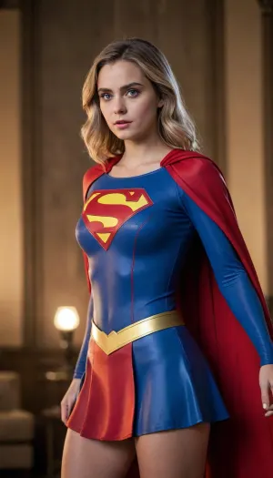 high-definition 8k photo of a woman wearing a very small costume with cape, <lora:SDXL1.0_Essenz-series-by-AI_Characters_Outfit_CWSupergirl-v1.0-'Skynet':.5>, super girl cara, perfect pussy and perfect boobs, skirt lifting up pussy visible