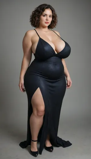 60 year old woman, big obese belly ssbbw, huge sagging breasts, tight bodycon dress
