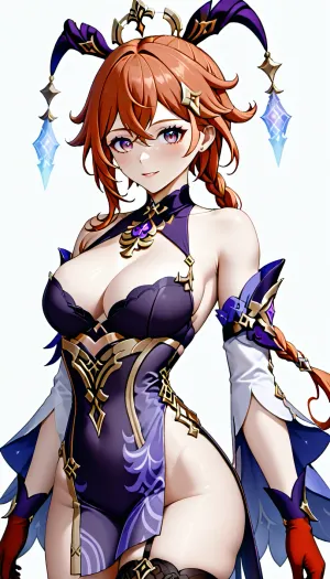Navia from genshin impact, white background, big boobs, sexy clothes