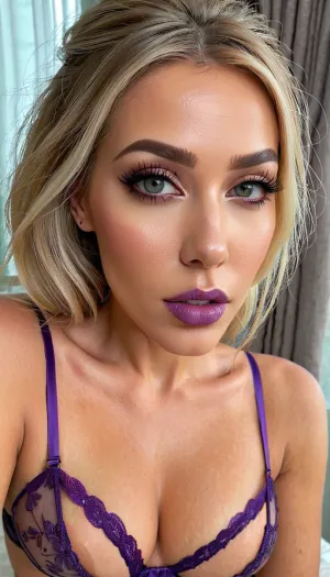 Posing portrait of a dutch blonde 40yo hotwife, big sagging boobs, sexy pose and facial expression, floral embroidered garterbelt, embroidered bralette that is slightly too small, nipples hint through semi-transparent bralette, cute tall face, clear details, small waist, full and very wide hips, (posing for a photo), full body, beautiful, symmetrical face with high cheekbones, well-defined jawline, full and luscious and heart-shaped lips, sensual lips with purple lipstick, eyeliner, intent gaze, looking at viewer, detailed face, realistic facial features, beautiful eyes, skin pores, ((more believable)), ((highly detailed skin)), detailed skin texture, best quality, (((ultra detailed))), (perfect body and face), (skin pores), (skin imperfections), (highly detailed hair), highly detailed body, (realistic), ((insanely detailed)), (high quality), high resolution photo on Nikon D850, high quality, very photorealistic, (low twintails), mouth, opened, <lora:osage_XL_V1.0:.6>, <lora:GarterbeltXL:.6>, <lora:EnvyZoomSliderXL01:.7>, <lora:mouth_opened:.6>