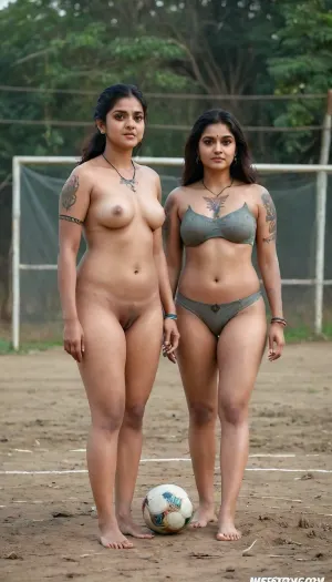 A indian young thick body with her lesbian bhabhi standing foot ball ground, full nude and colour tattoos, NivethaThomas real face, <lora:NivethaThomasSDXL:.5>, KeerthySuresh, <lora:KeerthySureshSDXL:.5>