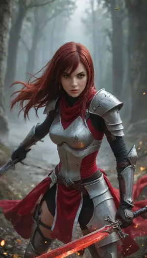 Erza Scarlet, fairytale, armored, battle stance, great sword